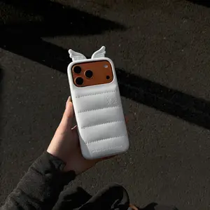 Cute Light Blue Color 3D Angel Wings Down Jackets Phone Case for iPhone 17 16 15 14 Pro Max Shockproof Protective Back Cover