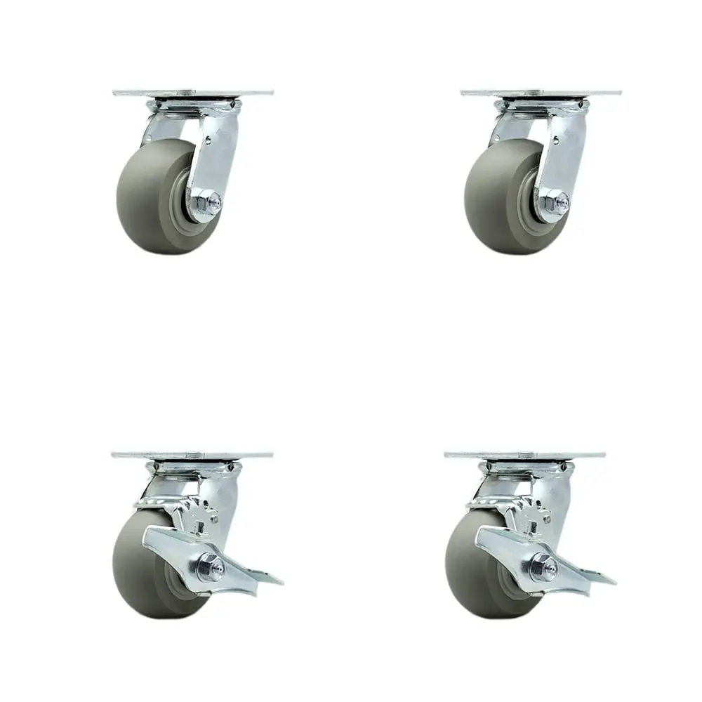 Service Caster TOOL-SCC-30CS420-TPRRD-2-TLB-2 Tool Box Caster Wheel Set - 4 in. Non-Marking, Easy Rolling Thermoplastic Rubber Donut Tread Wheels - Industrial Grade - 2 Swivel with Top Lock Brakes