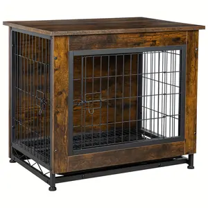 JAMFLY Dog Crate Furniture, Wooden Dog Crate Table, Double-Doors Dog Furniture, Indoor Dog Kennel, Dog House, Dog Cage