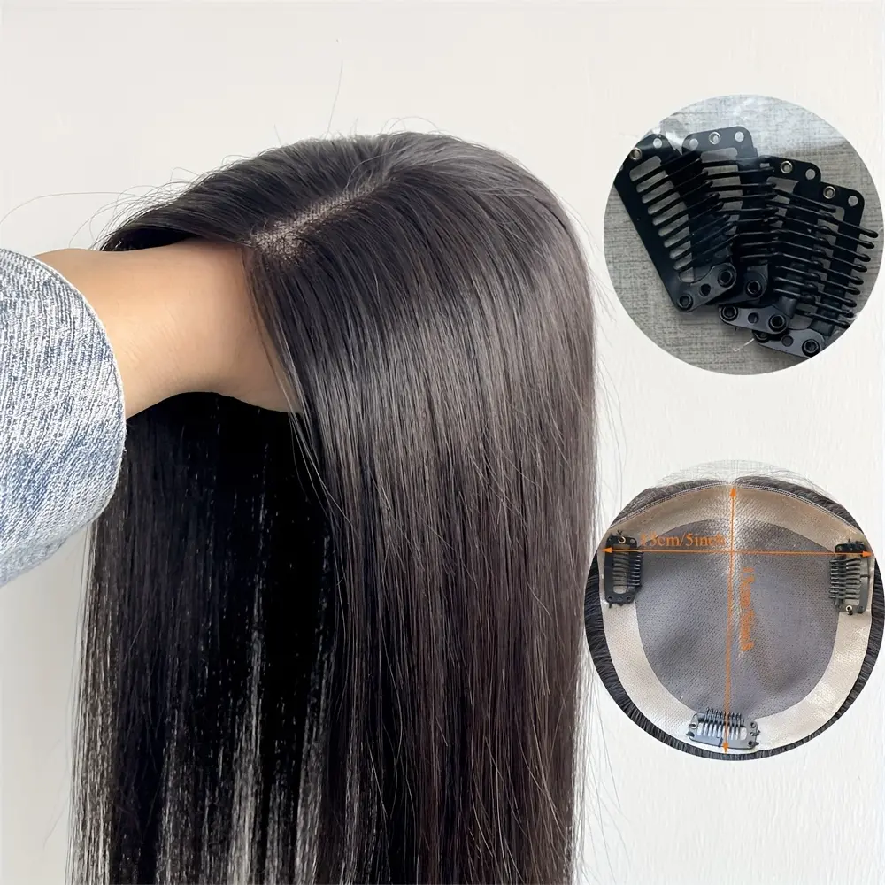 Wholesale 2025 Arrived [16-18 Inch Human Hair Topper] Real Human Hair 16-18 Inch Invisible Hair Topper Mono Base |   5 * 5 Inch Natural Color Topper for Women with Thinning Hair |   40Cm/45Cm with 4 Additional Clips