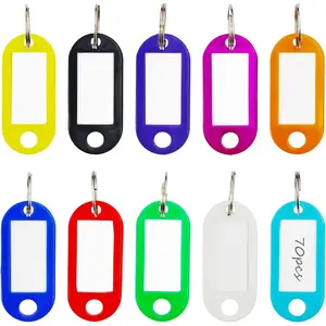 70 Pack Tough Plastic Key Tags with 10 Colors,Key Tags with Split Ring Label Window for Organization and  of ,Luggage,Pets,Bags,USB Drives
