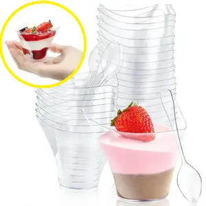 Disposable Dessert Cup & Spoon Set, 25/50 Sets Clear Fruit/Ice Cream/Mousse/Smoothie/Pudding Cups, Disposable Tableware for Home Birthday Party, Utensils Set, Baking Supplies Kit, Birthday/Wedding/Festival Party Supplies, Plastic Dessert Cups