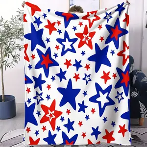 Patriotic Star Pattern Flannel Blanket, Cozy Lightweight Warm Throw, Ideal for Living Room, Dorm, Outdoor Use, Perfect Gift for Patriots