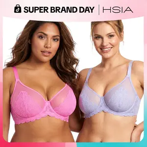 【2 PACK】HSIA Mermaid Scales Unlined Plus Size Full Coverage Underwire Support Minimizer Bra Elegant Non Padded Sheer Lace Breathable Mesh Adjustable Comfort Straps Lift Bra Back Smoothing Daily Lingerie for Big Bust Women