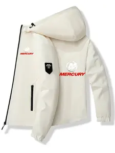 Men's Fashionable Mercury Logo Jacket, Casual Hooded Design, Zipper Pockets, Polyester Material, Spring & Fall Wear, Fitted Style