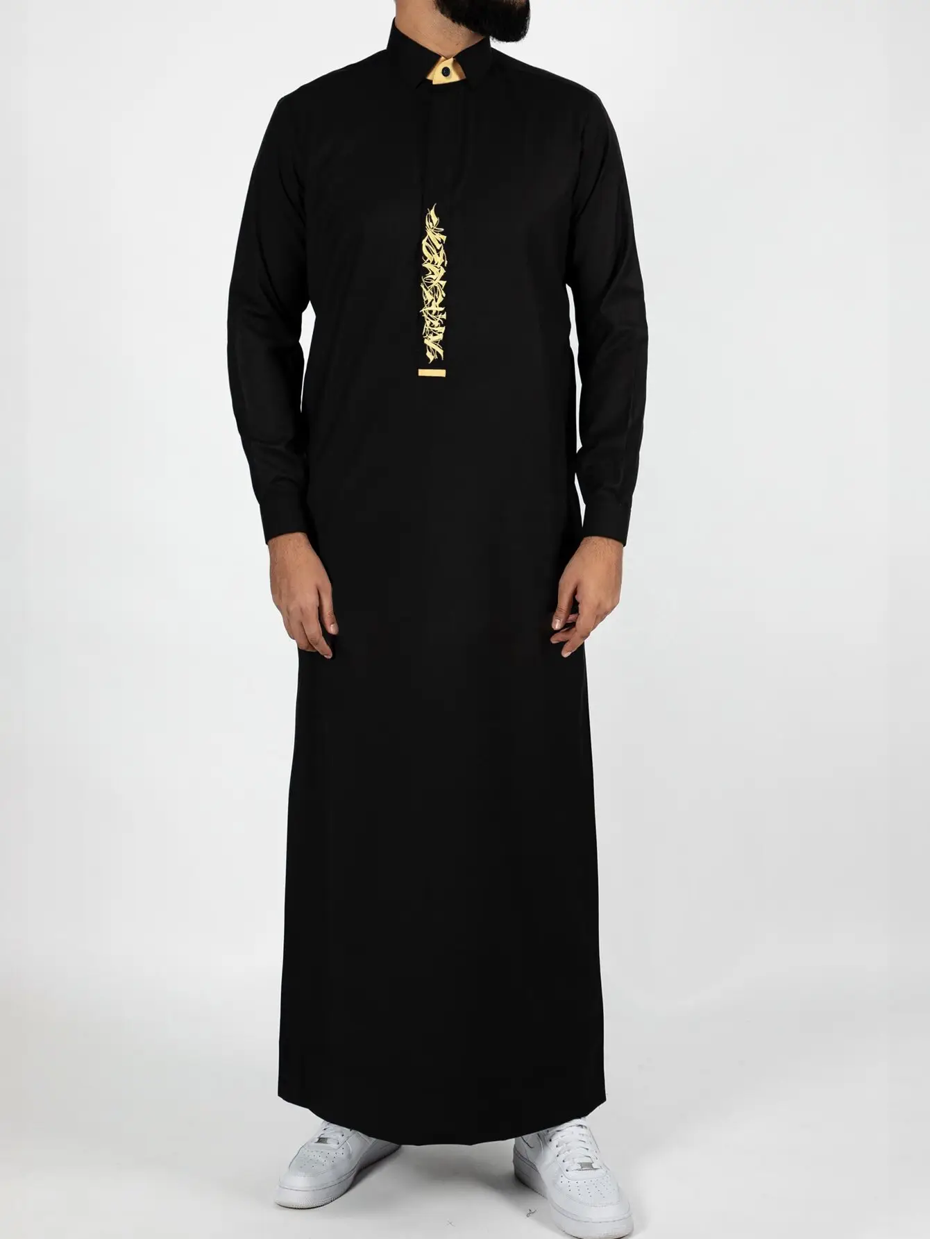 Black Islamic Thobe for Men - Long Sleeve Arab Robe with Pocket, Modest Formal Wear for Prayer & Everyday Use
