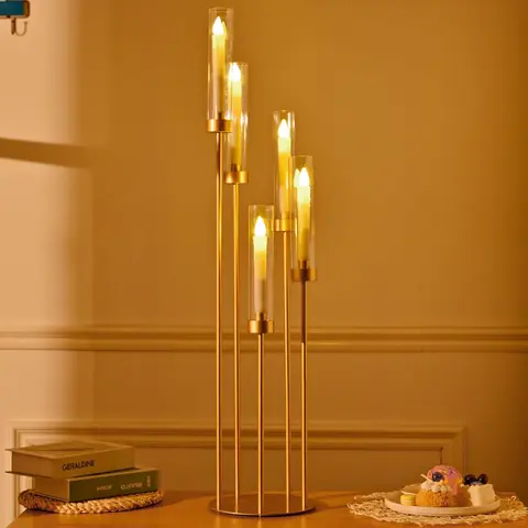 5-head Candle Holder, 1 Count Modern Candlestick Holder, Decorative Candle Holder for Home Party Wedding, Home Decor Supplies, Festive Decorations, Metal Candle Holder, Lantern Candle Holder, Candle Stick Holders