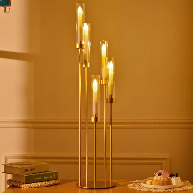 5-head Candle Holder, 1 Count Modern Candlestick Holder, Decorative Candle Holder for Home Party Wedding, Home Decor Supplies, Festive Decorations, Metal Candle Holder, Lantern Candle Holder, Candle Stick Holders