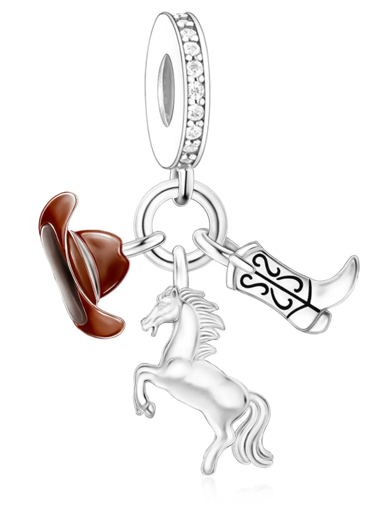 Copper Plated Silver Color Cowboy Pendant with Zirconia, Cute Animal Pattern, Western Style Charm, Gift Jewelry, Perfect Gift for Friends
