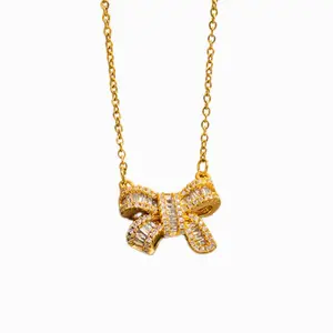 Fashionable and sweet shiny bow necklace niche personality simple punk girl clavicle chain