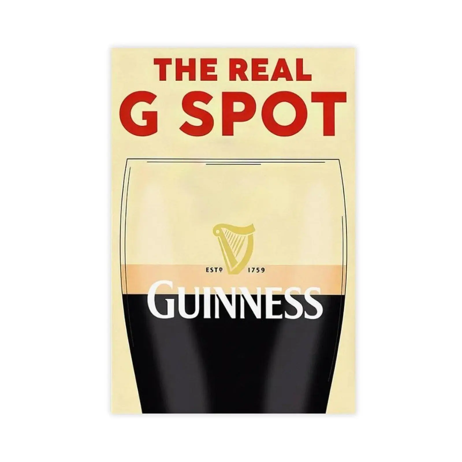 Funny G-Spot Guinness Beer Vintage Wall Artwork - Retro Bar Pub Humor Drink Print, Unframed Poster or Framed Wood-Frame Wrap, Home Bar Man Cave Room Decoration, Unique Gift for Beer Lovers wall decor posters