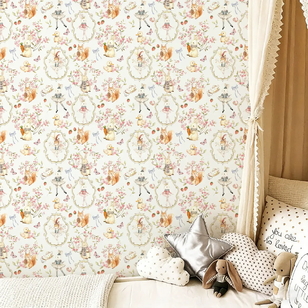 Fairy Tale Cartoon Wallpaper Roll, Decorative Wallpaper, Waterproof Self-Adhesive, Romantic Cozy Room Decor, Peel and Stick Wallpaper Designs, Girls' Sweet Decoration