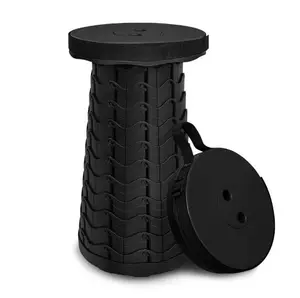 Retractable folding stool, height-adjustable, extends from 2.5 to 18 inches, supports up to 400 pounds, ideal for camping, fishing, hiking, picnics, barbecues, and gardening