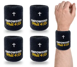 Christian Faith Cross Wristbands 4 Pack Philippians 4:13 Embroidered Absorbent Sports Sweat Bands for Men Women