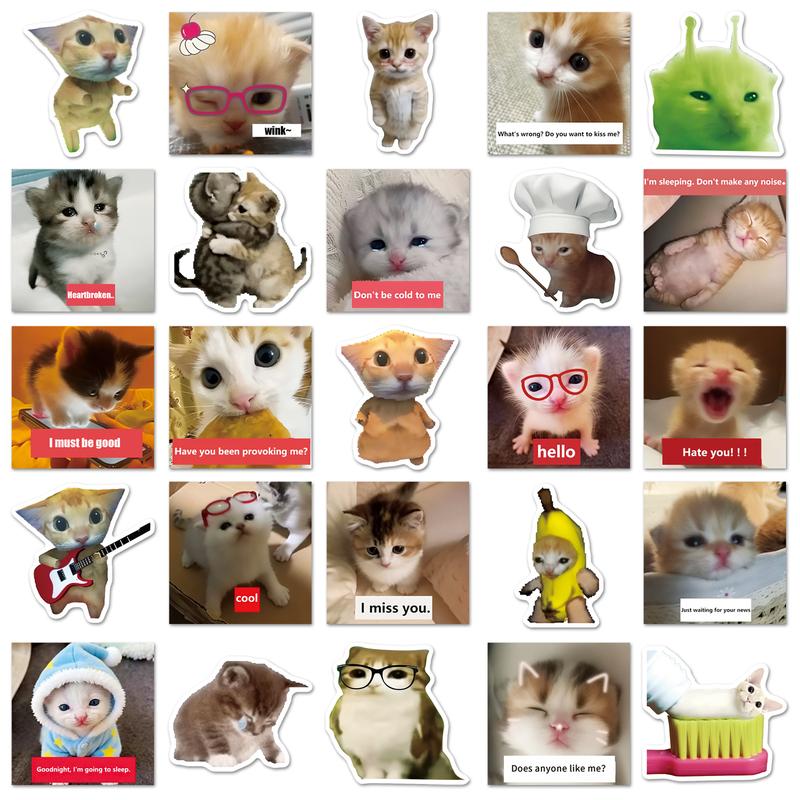 50 Pcs Stickers Aesthetic Cat Meme Kawaii Healing Kitty Decals for Water Bottle Laptop Journal Phone Sticker Shopping Cute Gift Ideas Valentine's Day