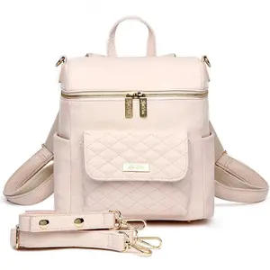 Women's Elegant Leather Pastel Pink Compact Diaper Bag Clutch Purse, Stylish On-the-Go Pouch for Baby Items