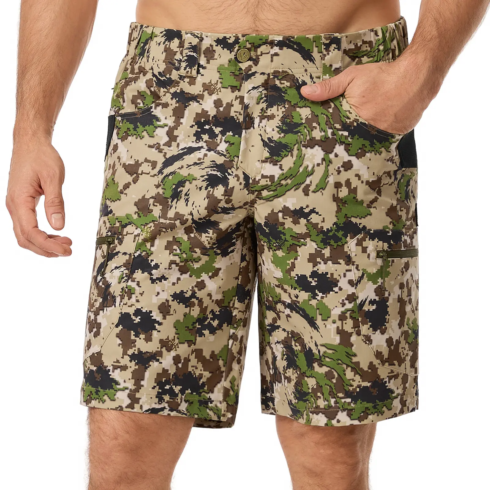BASSDASH Men’s 10” Hunting Shorts Camo Rip-stop Stretch Water Resistant for Fishing Hiking with Zipper Pocket FP13M