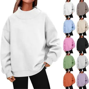 Women's Hoodie: Oversized Mock Neck Fleece Pullover, Long Sleeve, Everyday Fall Fashion Sweatshirt Womenswear Clothes