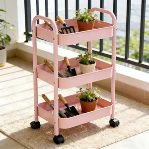 Kitchen Fit 3-Tier Rolling Storage Cart with Double Handle Mobile Utility Organizer Shelf Lockable Silent Wheels Durable Metal Frame for Utensils Spices Office Supplies Makeup Crafts