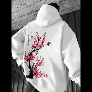 Men's printed off shoulder hooded sweatshirt, fashionable and casual regular fit drawstring pocket hooded sweatshirt, suitable for daily vacation outdoor wear, autumn and winter men's clothing