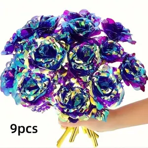 9-Piece Crystal Rose Artificial Flowers, No Maintenance High-End Decoration, Mother's Day Valentine's Wedding Gift, Realistic Fake Flowers, Artificial Rose Bouquet