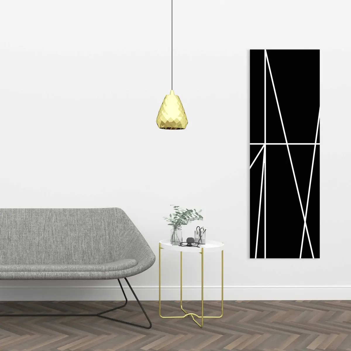 212 MAIN Geometric Wall Art Poster - 16x48 in, Bold White Stripes on Black Background, High Def Printing, Scandinavian Office Home Decor, Elegant Contemporary Industrial Minimalist Wall Art