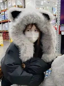 Cat Ear Faux Fur Neck Insulation, Super Soft Winter Accessory, Cute Animal Design, Ideal for Daily Wear & Outdoor Activities, Fluffy Soft Scarf