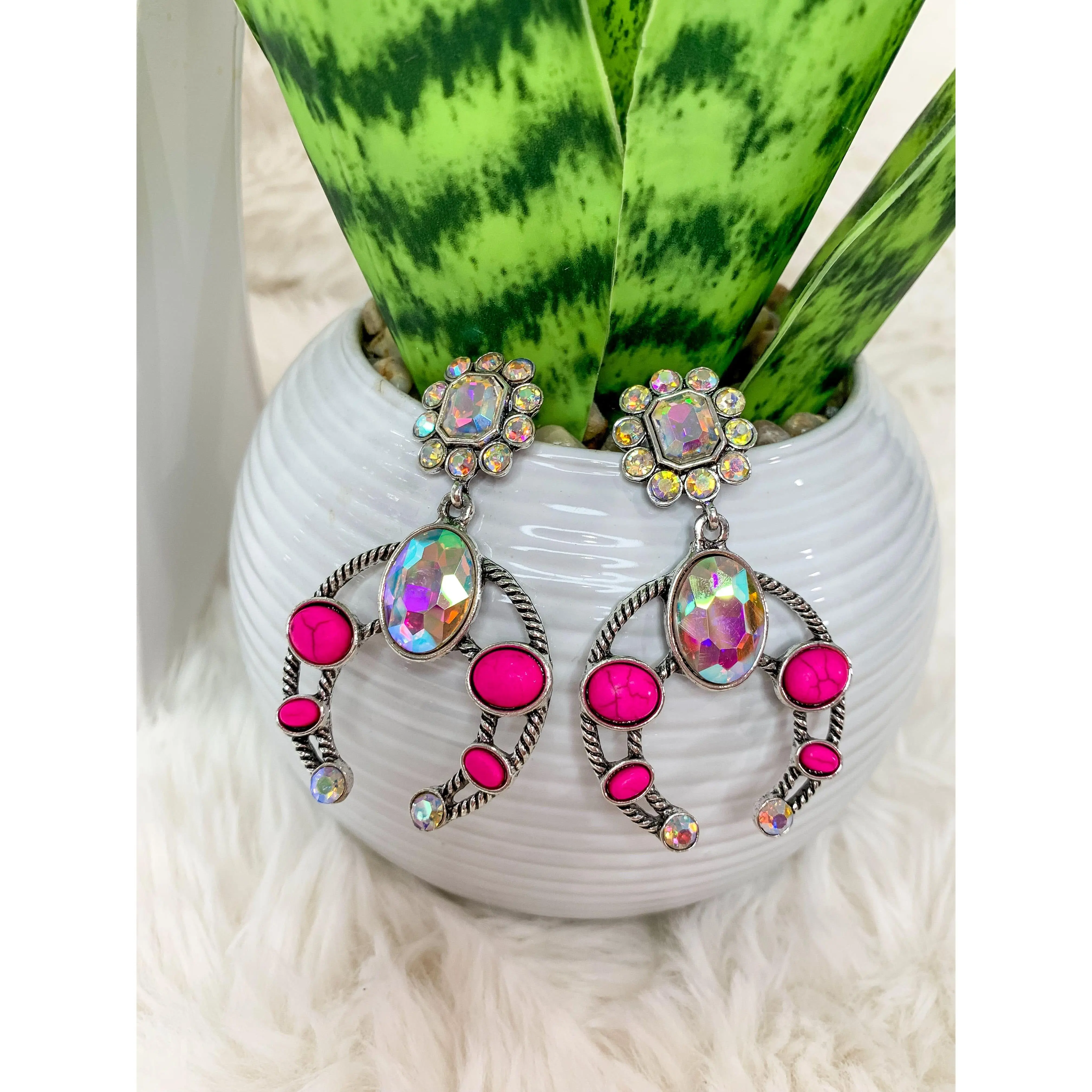 Callahan AB Crystal Squash Blossom Earrings - Pink