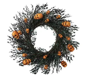 Northlight Skulls and Spiders Halloween Twig Wreath 22" Unlit
