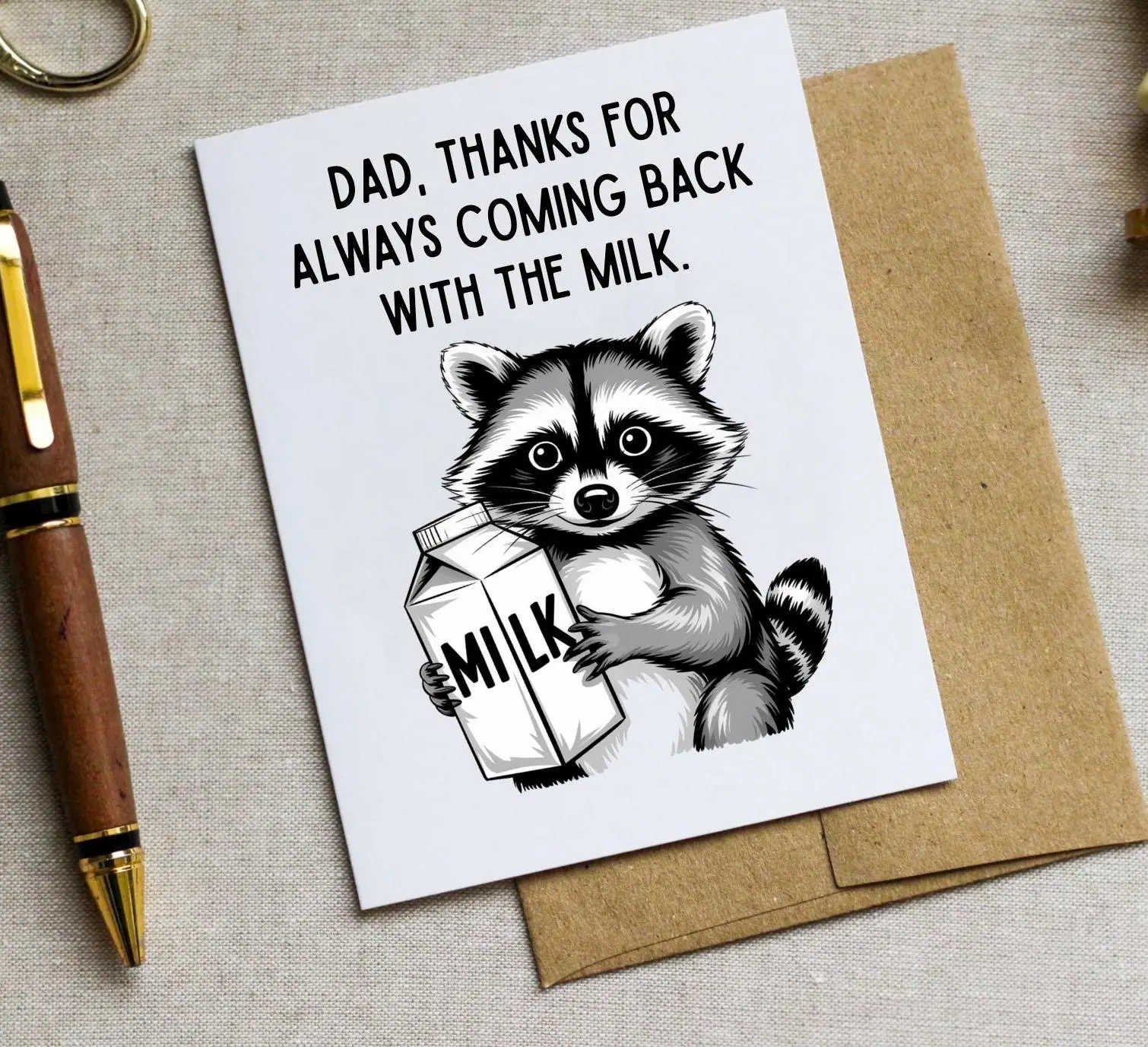 Thanks for Coming Back with the Milk Funny Father's Day Card, Raccoon Dad Greeting Card, Father's Day Gift from Kids