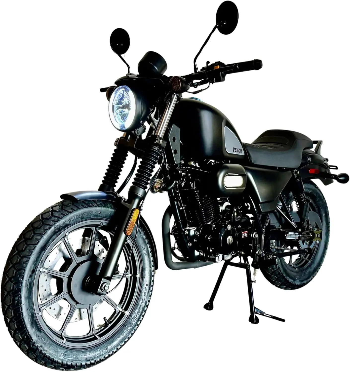 BELMONTE BIKES Venom Ghost 250cc Chopper, 5-Speed Transmission, Cruising Bike Chopper Rebel Style Cafe Racer Bike, Matte Black in Color, Two Seater Motorcycle, can Reach 75MPH Top Speed