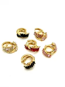 Hermosos Aretes en Oro Laminado 14k con Diamantes de Imitación y Gemas Multicolor para Mujer