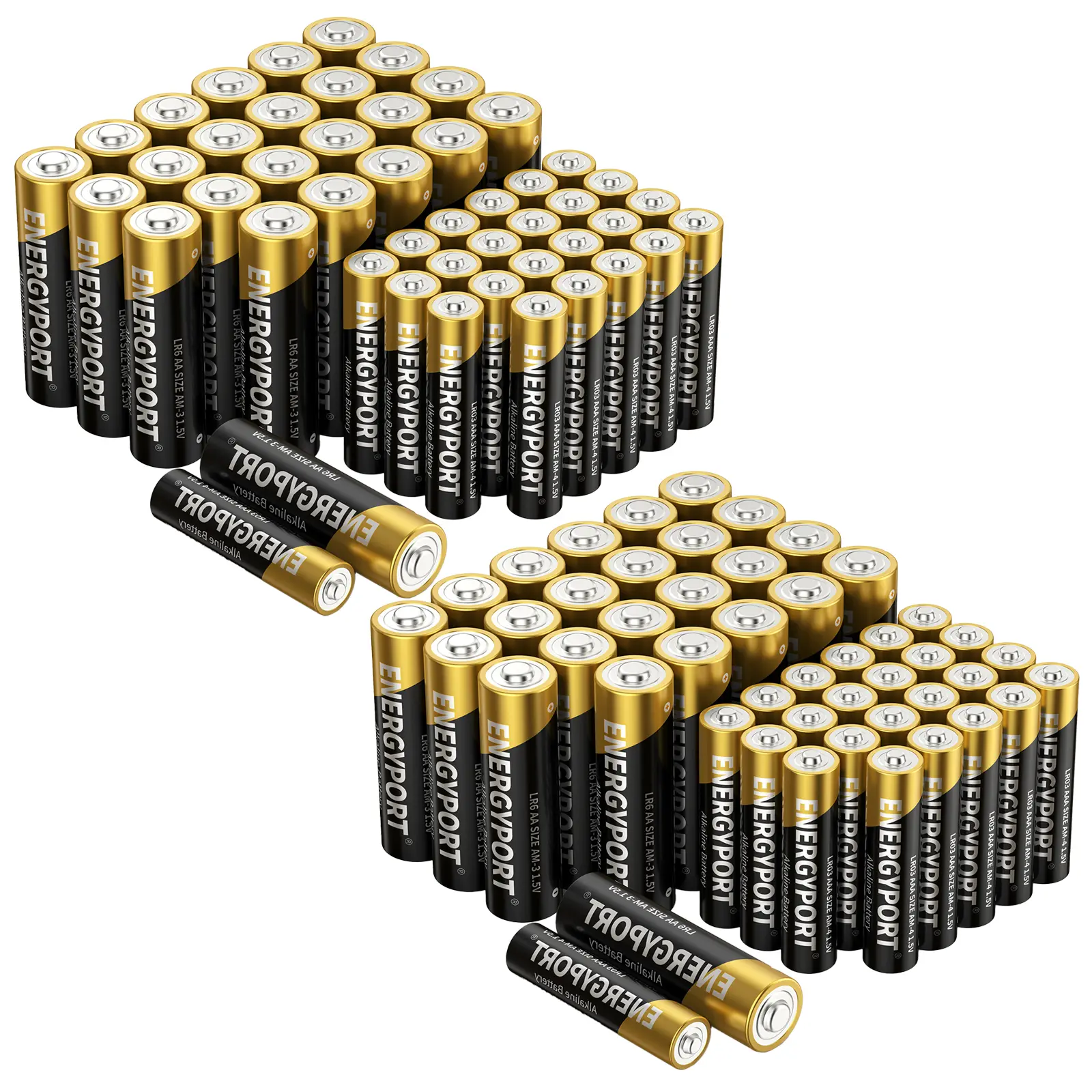 ENERGYPORT Alkaline Batteries 96-Count Combo Pack, (48 Double AA, 48 Triple AAA), Ultra Long Lasting Battery for Home and Office, 10-Year Shelf Life, Reclosable Packaging