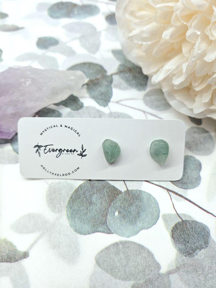 Evergreen by HAXEco Green Aventurine Stud Earrings - Pair of Earrings with Lightly Tumbled Finish Evergreen by HAXEco Green Aventurine Stud Earrings - Pair of Earrings with Lightly Tumbled Finish