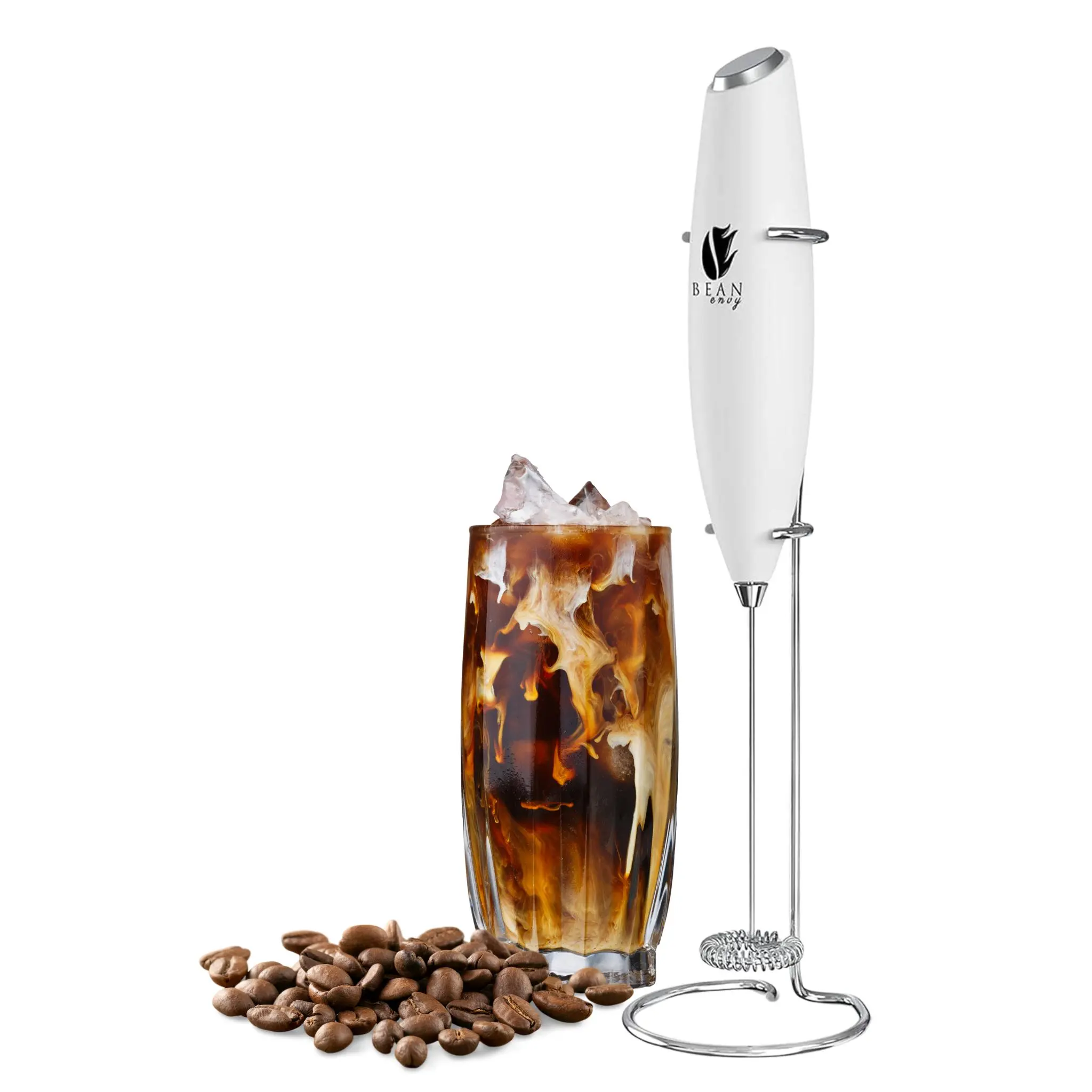 Bean Envy Handheld Milk Frother (White) Perfect for Cappuccinos, Lattes and more!