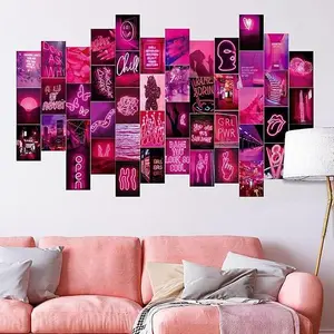 50-Piece Wall Collage Kit:Aesthetic Pink Neon Posters for Room, VSCO Style Photo Wall Art & Artistic Prints. VSCO Girl Bedroom Decor Gift Set Landscape