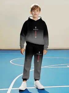 Boys' Fashion 3D Print Casual Athletic Pullover Sweatshirt, Long Sleeve Sporty Top for Spring & Fall, Outdoor Hoodie Set for Kids