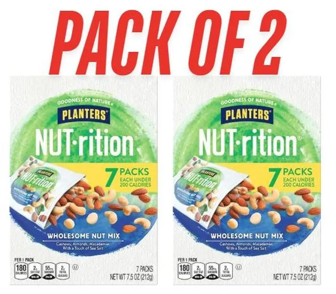 PLANTERS NUT-rition Wholesome Nut Mix, 7.5 oz Boxes (Pack of 2) – Cashews, Almonds & Macadamias Snack Mix with 14 Individual Pouches, Kosher