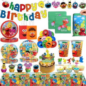 Sesame Cartoon Street Birthday Party Decoration Elmo Birthday Balloon Tablecloth Cup Plate Gift Bag Baby Shower Kid Party Favors