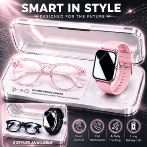 2026 New Fashionable AI Smart Glasses + Smartwatch: Photochromic lenses, blue light protection, and sunglasses; features multilingual translation; unisex design; multiple sports modes; HD calls and music;as gifts for couples