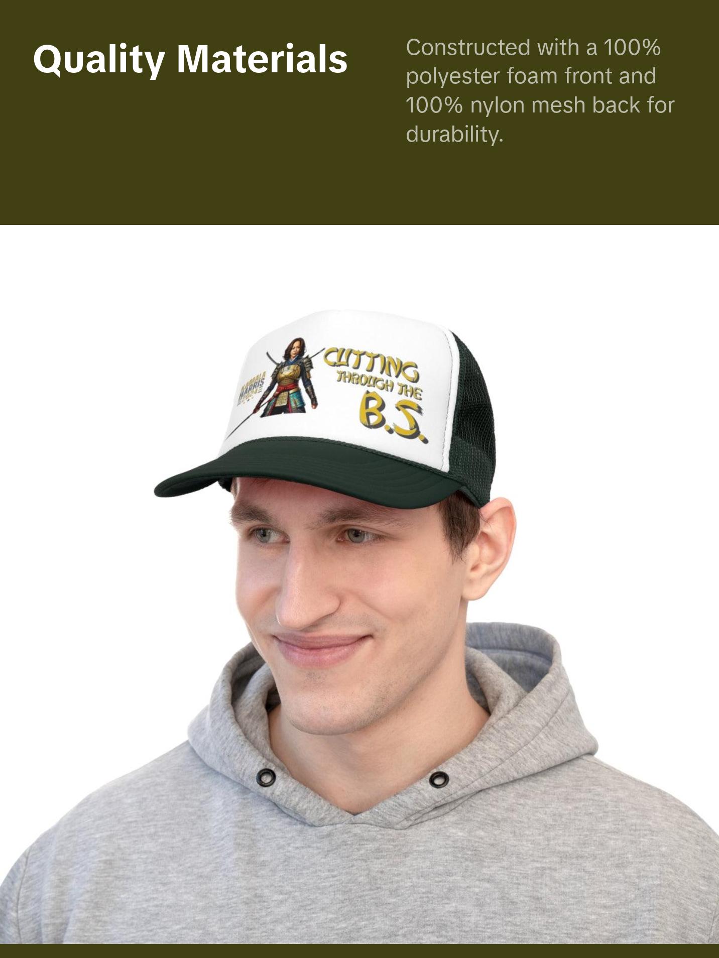 Kamala Harris "Cutting Through the B.S." Samurai Trucker Hat - Bold Political Statement Cap