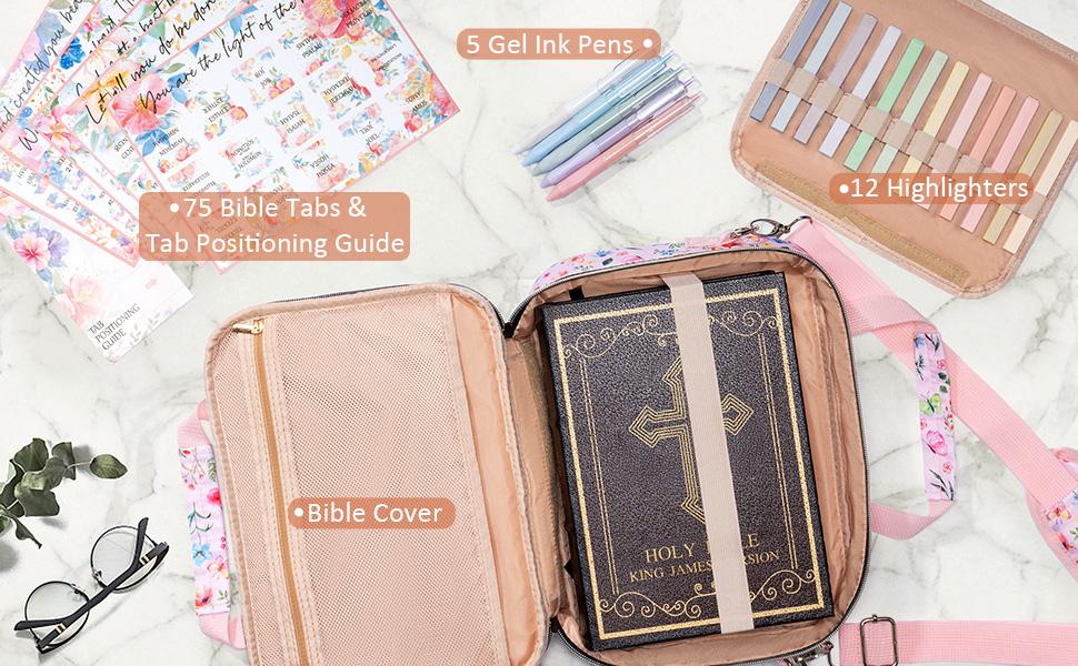 Floe Bible Cover for Women, Large Bible Bag w/ Shoulder Strap, Book Carrying Case with Bible Highlighters & Tabs, Bibles for Women, Bible Study, Bible Journaling & Bible Decorating,   Easter   Christian Gifts