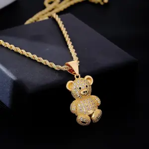Copper Little Bear Pendant Necklace with Cubic Zirconia - Fashionable and Trendy