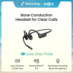 【Live only】SHOKZ OpenComm2 - Open-Ear Bone Conduction Headphones, Wireless Bluetooth Computer Headsets with Noise Canceling Mic and Mute Button for Work, Call, Meeting, 16 Hours Talk Time for Mobile & PC, Black