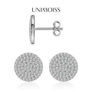 UniMoiss Iced Out Circle Shape Moissanite Stud Earring Moissanite Jewelry Perfect Birthday Mother’s Day Gift for Men Women Wedding Set