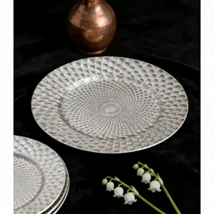 JIT 6pcs 13 inch Round Silvery Charger Plates, Reusable Serving Charger Plates, Easy to Clean, Elegant Tableware Decor, Plate for Wedding, Catering, Parties, Restaurant, Holiday Decor, non-food contact