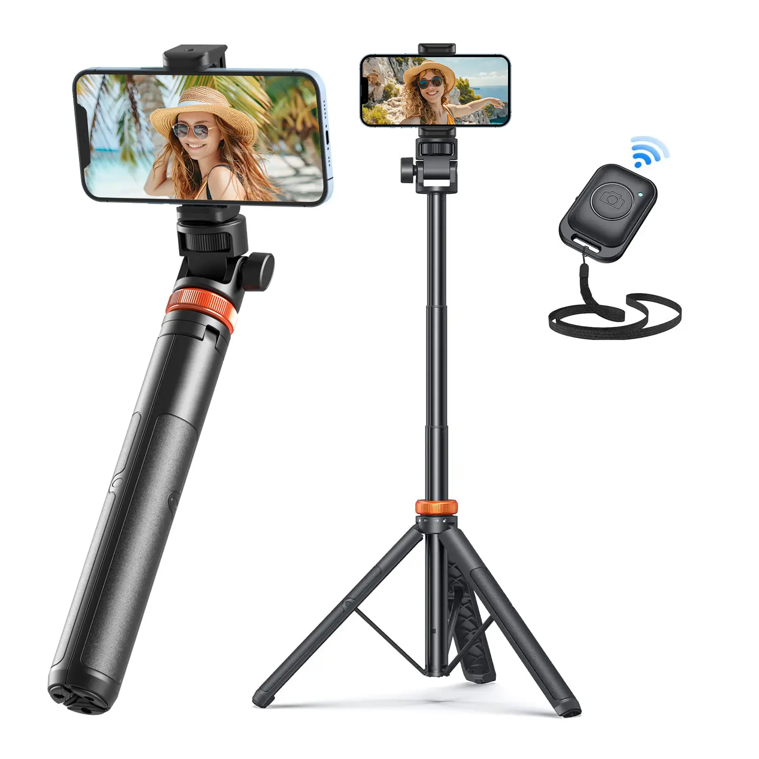 61-Inch Professional Phone Tripod cum Selfie Stick with Remote Control Upgraded Stabilized Stand Compatible with iPhone 16/15/14/13 and Android Device