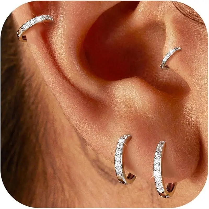4 Pairs of CZ Hoops : 6/8/10/12mm