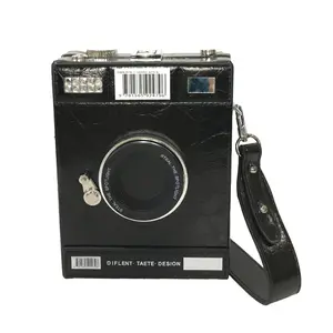 Fashion Culture Kitsch 35MM Snapshot Vintage Camera Faux Leather Box Crossbody Bag, Black