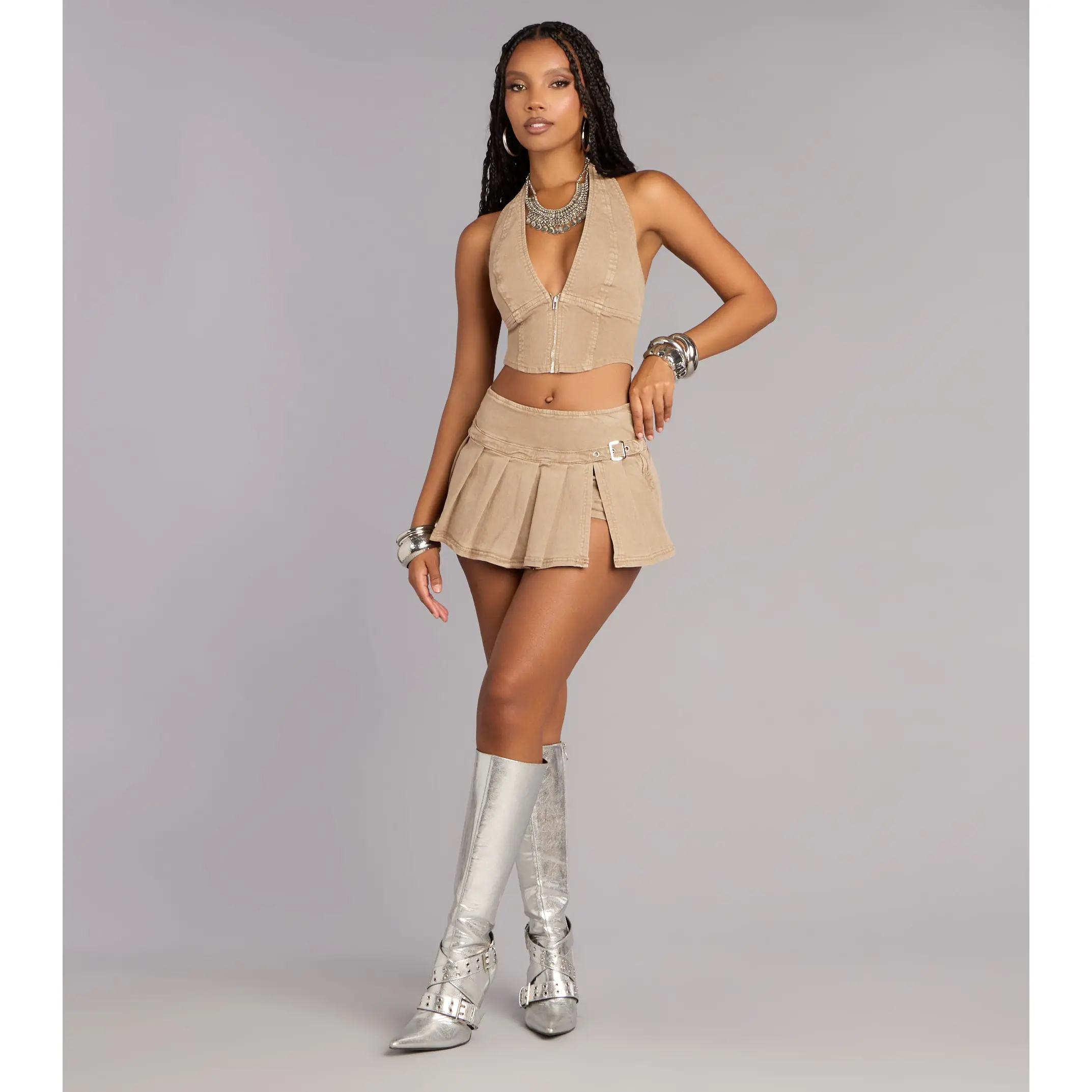 Cute Flirt Belted Denim Mini Skort